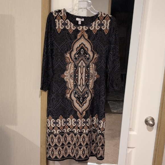 Charter Club Dresses & Skirts - Charter Club Black Dress with Tan & Cream Paisley Motif. Mid Length